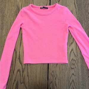 Zara Bright Pink Long Sleeve Fitted Tee